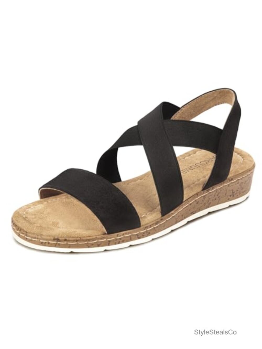 Suede Flat Sandals Elastic Slingback Slip-On Cushioned Wedge Walking Beach